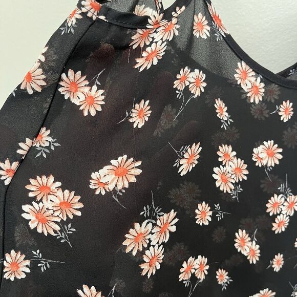 About A Girl | Y2K Sheer Black Floral Daisy Spaghetti Strap Tank Top Small - Picture 5 of 5